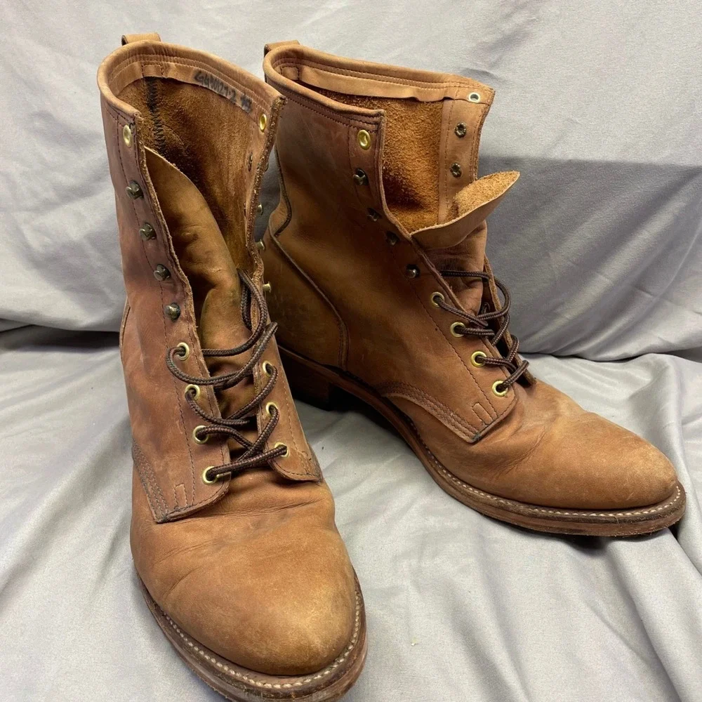 Sheboygan Footwear Mens Vintage Tan Leather Lace Up Work Boots Heritage Rugged‎